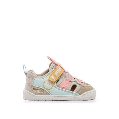 Sandalias Barefoot Mustang Free Baby Beige Rosa Azul